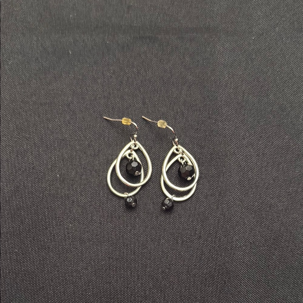 Cookie Lee Silver and Black Teardrop Earrings